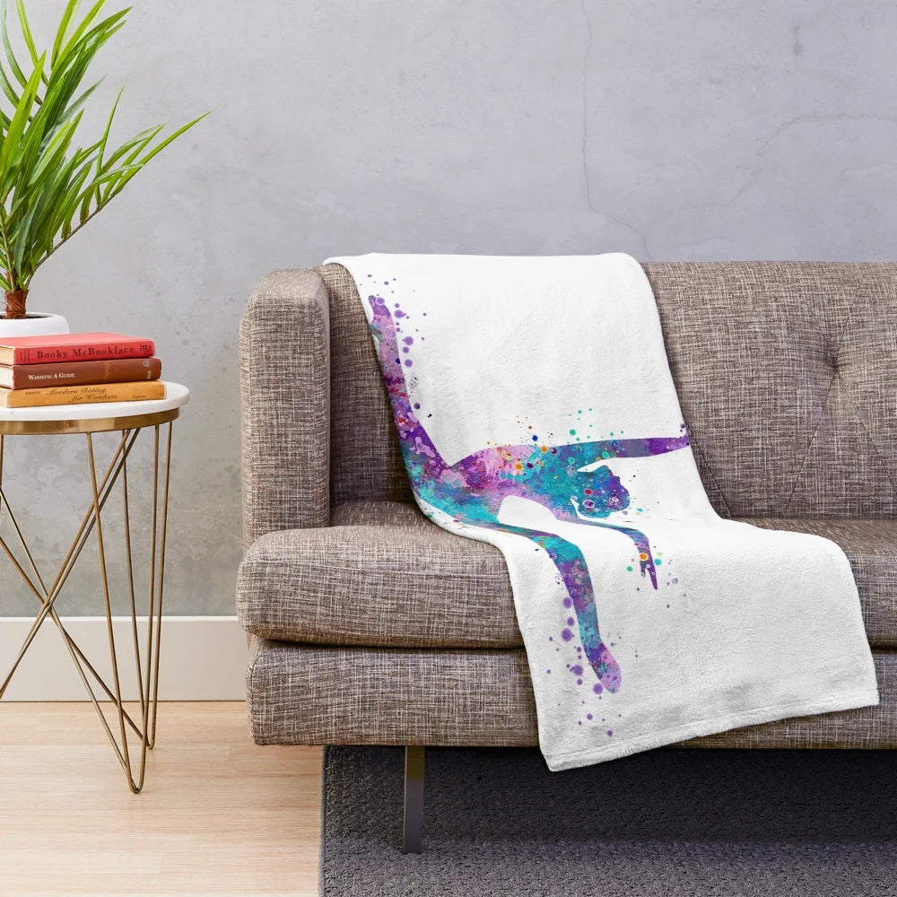 Watercolor gymnastics silhouette plush blanket for girls