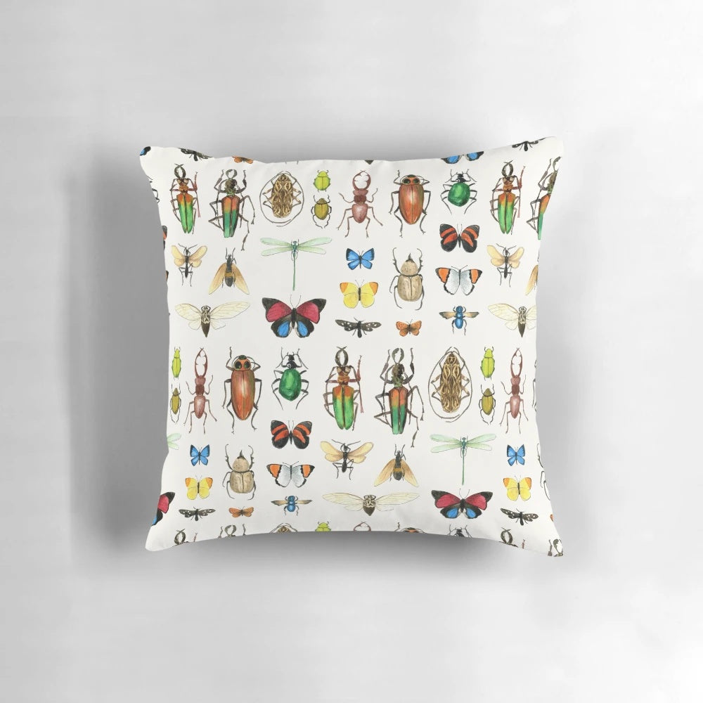 Watercolor insects, bugs, and butterflies on a white background, featured on a Pillow by Cecca Designs