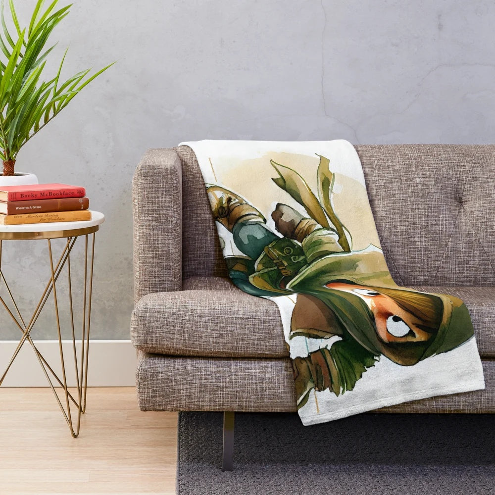 Watercolor inspired plush blanket with fantasy rogue design