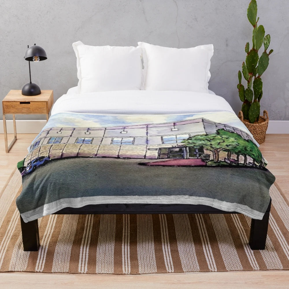 Watercolor-inspired plush blanket featuring Pam Beesley's painting from The Office
