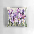 Vibrant watercolor painting of an iris flower on a plush pillow cover