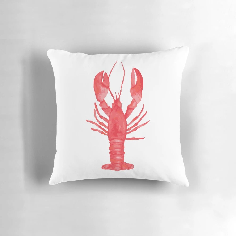 Vibrant watercolor painting of a lobster on a plush pillow