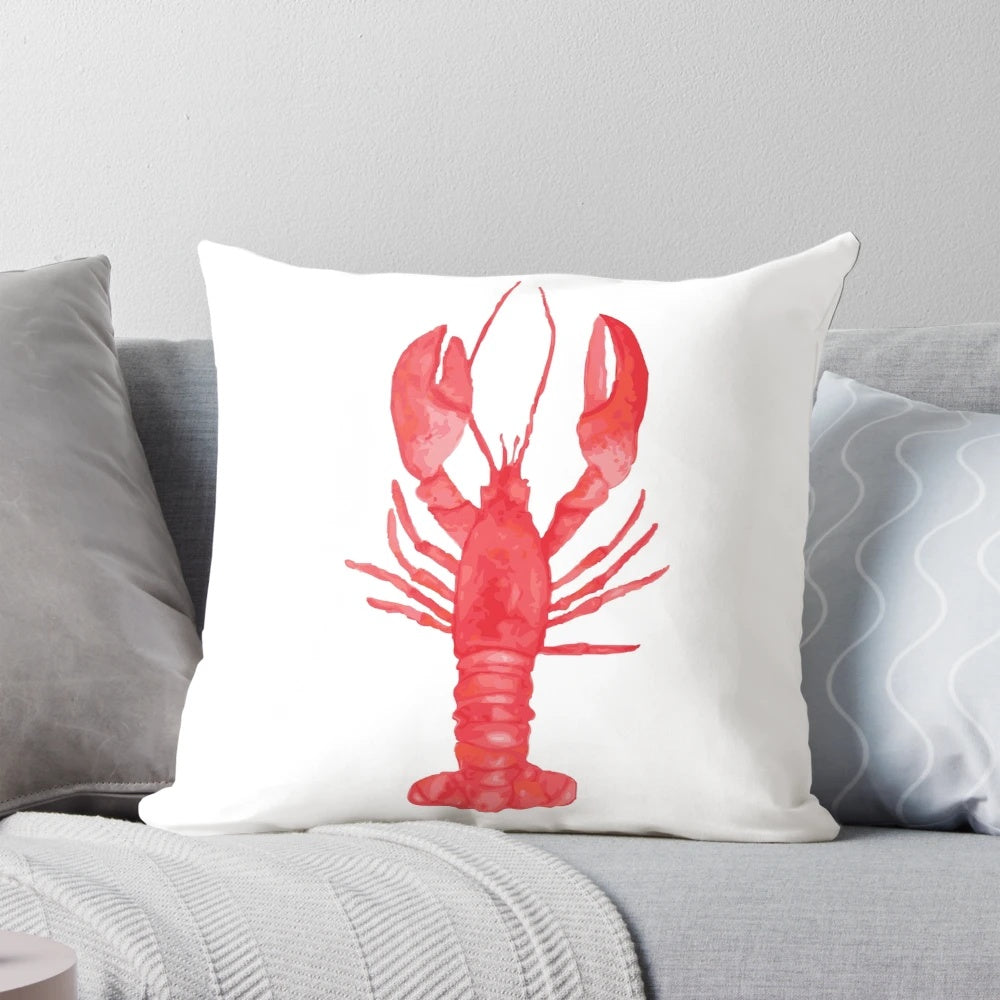 Vibrant watercolor painting of a lobster on a plush pillow