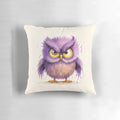 Watercolor illustration of an angry cartoon owl in purple tones