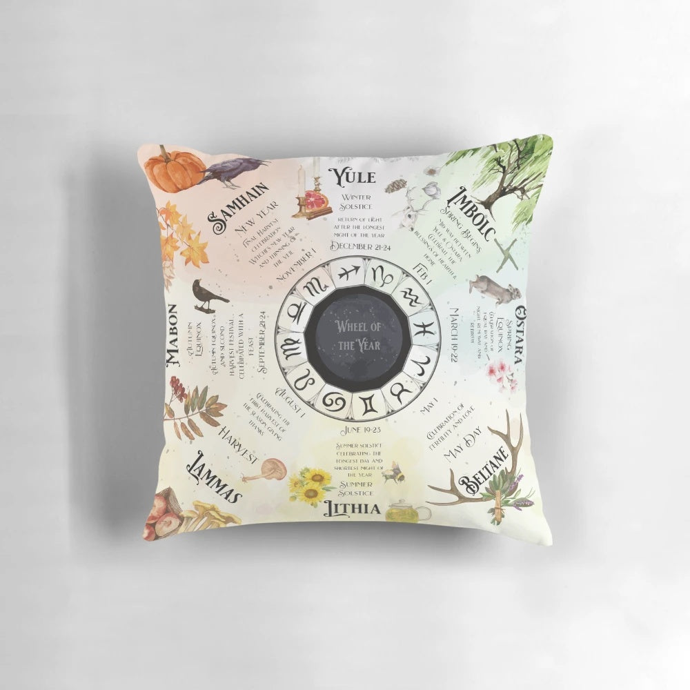 Watercolor Pagan Wheel of the Year Decorative Throw Pillow