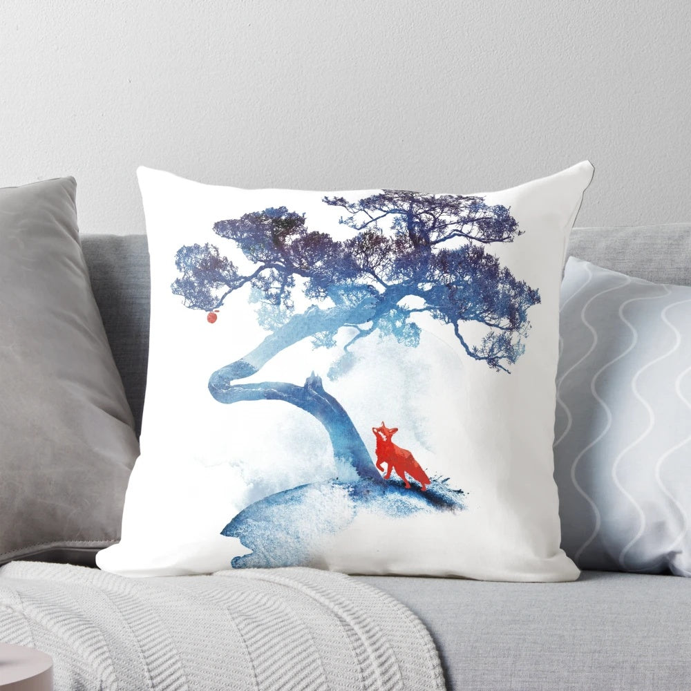 Pillow featuring a watercolor painting of the last apple tree in a forest