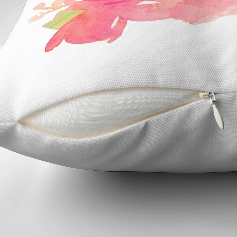 A soft, pastel watercolor painting of beautiful pink peonies on a pillow.