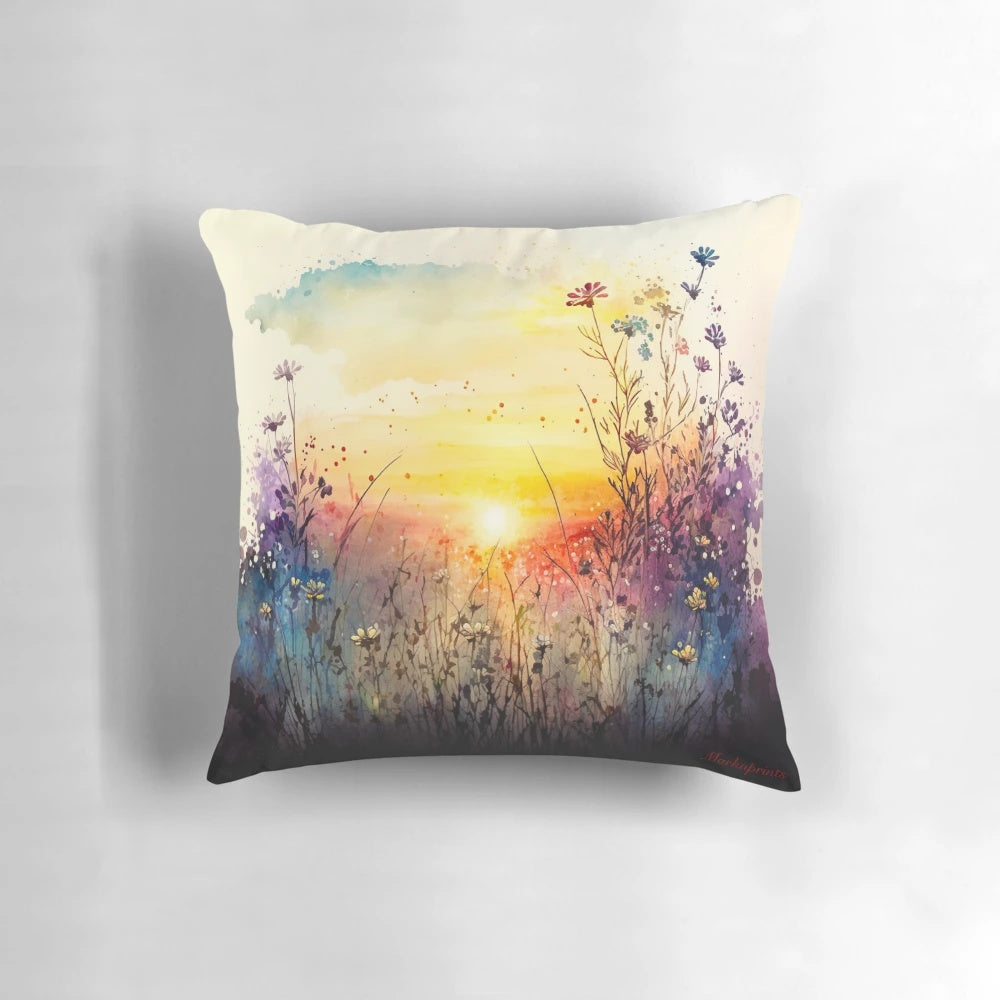 Colorful watercolor floral design on a decorative outdoor throw pillow