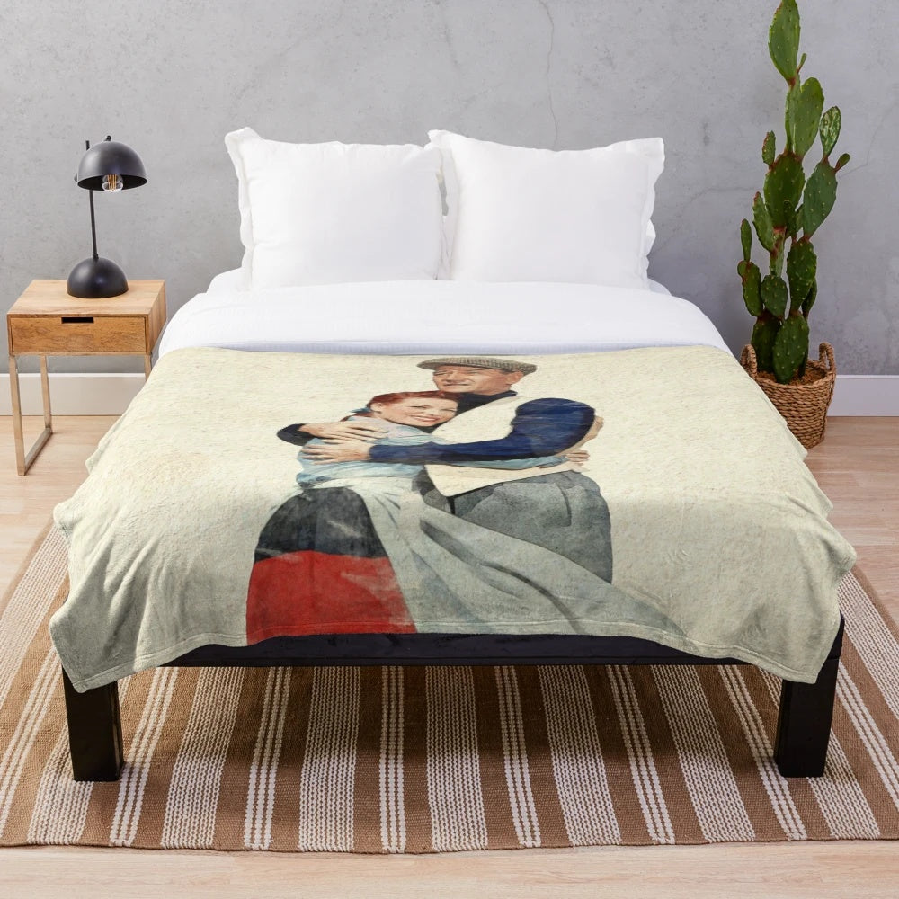 Watercolor plush blanket featuring old Hollywood movie themes