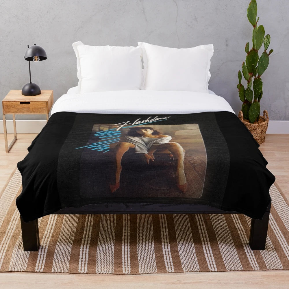 Watercolor plush blanket featuring a design inspired by the classic 80s dance movie Flashdance