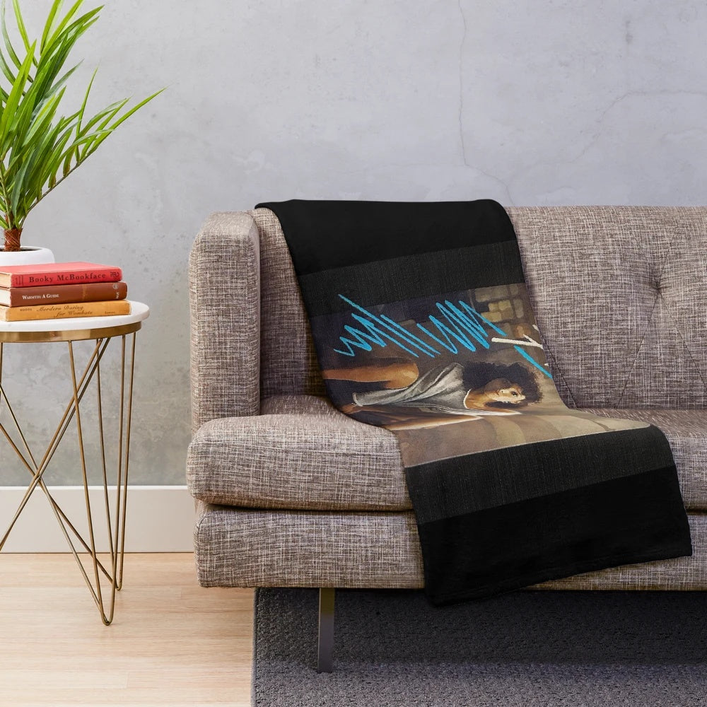 Watercolor plush blanket featuring a design inspired by the classic 80s dance movie Flashdance