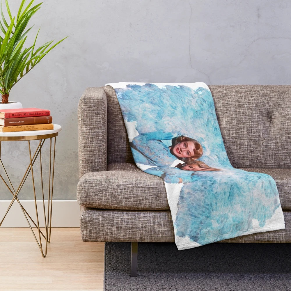 Watercolor plush blanket featuring vintage classic movie inspired design