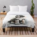 Watercolor painting of a Portuguese water dog on a plush blanket