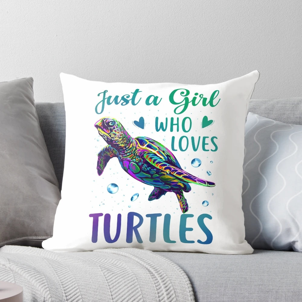Watercolor painting of sea turtles on a throw pillow for a turtle lover.
