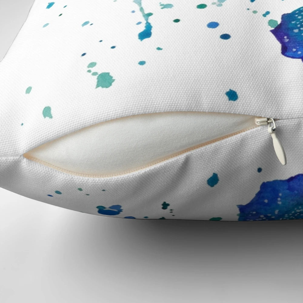 Watercolor painting of a seahorse on a decorative throw pillow