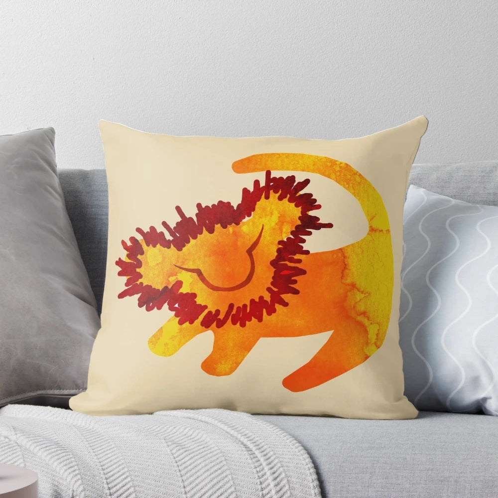 Watercolor illustration of Simba the lion from The Lion King, printed on a soft, comfortable pillow.