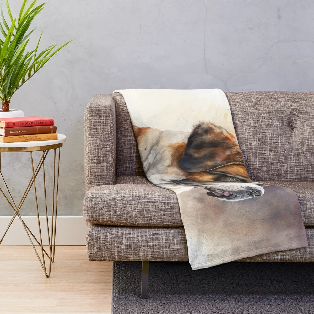 Watercolor St Bernard Dog Art Plush Blanket