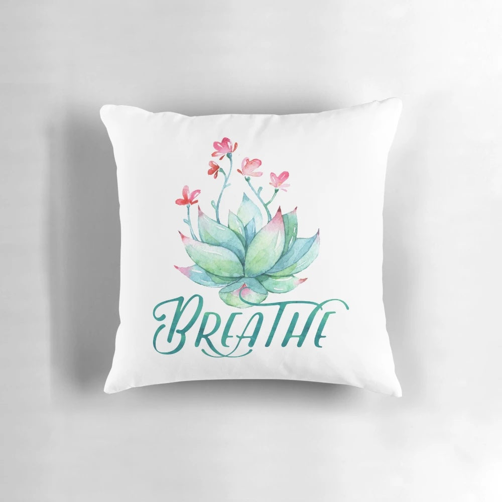 Vibrant watercolor succulent design on a soft, supportive yoga pillow for mindfulness and relaxation.