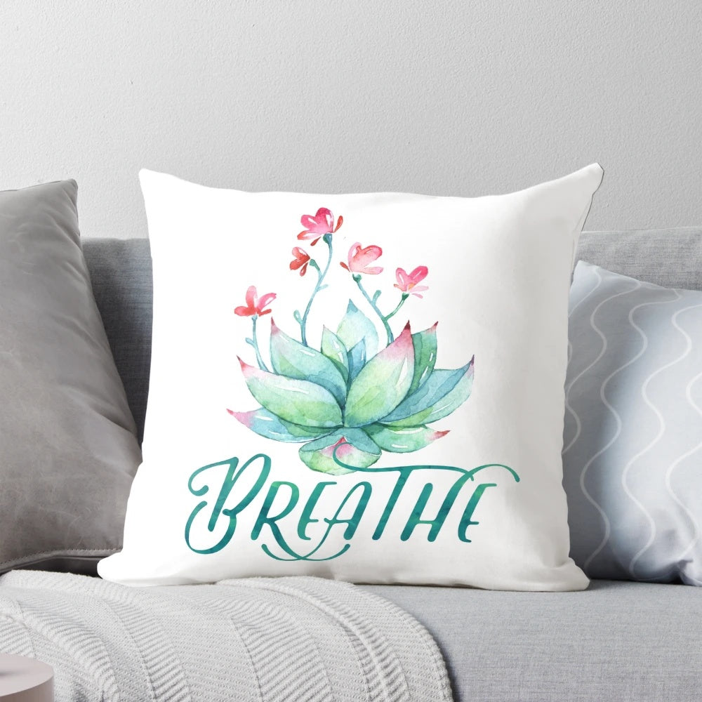 Vibrant watercolor succulent design on a soft, supportive yoga pillow for mindfulness and relaxation.