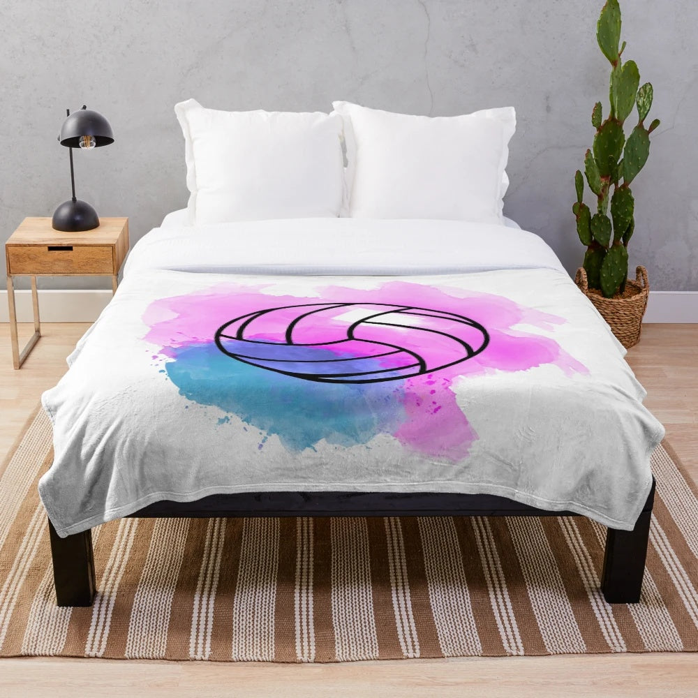 Watercolor volleyball plush blanket