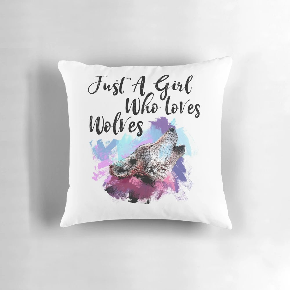 Watercolor painting of a howling wolf on a decorative throw pillow