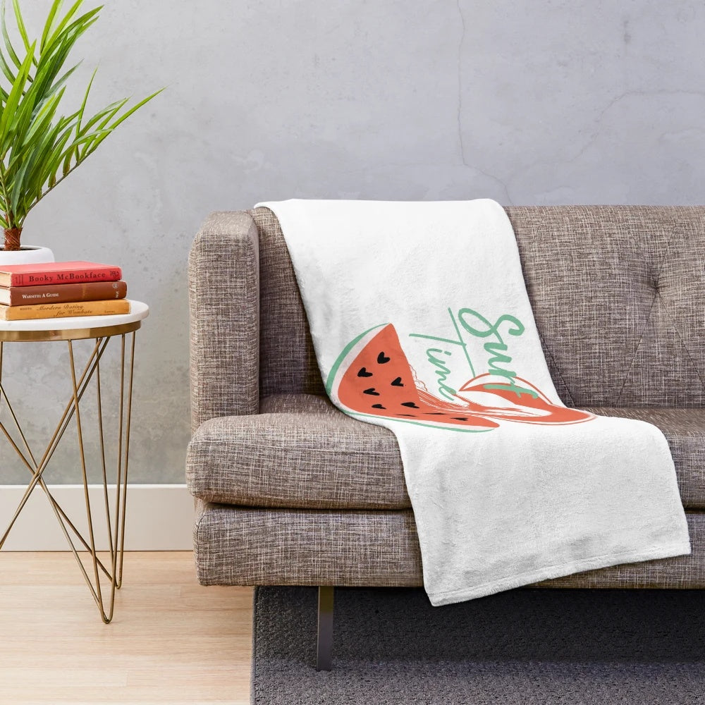 Watermelon surfing plush blanket with surfer design
