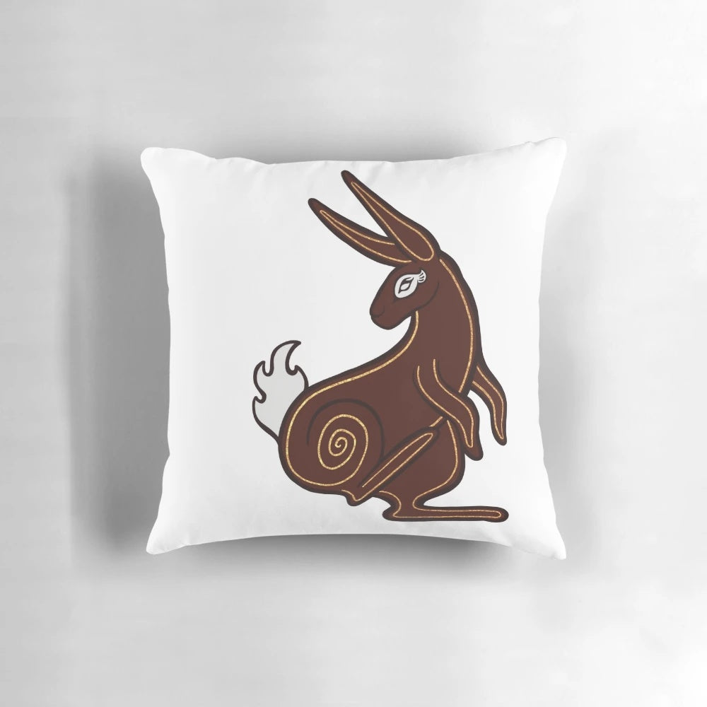 Watership Down inspired El-Ahrairah, Prince of the Rabbits fan art design printed on a comfortable pillow.