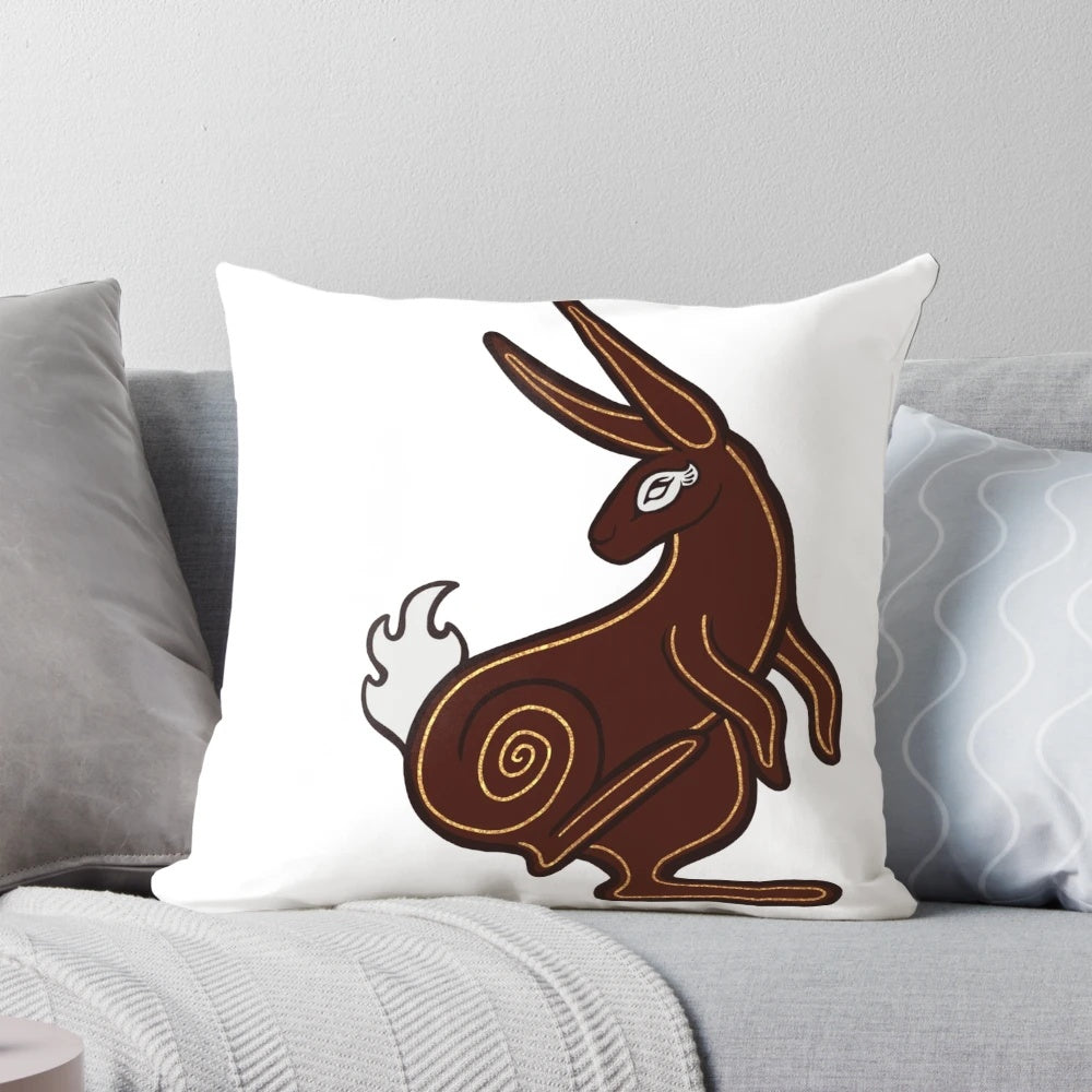 Watership Down inspired El-Ahrairah, Prince of the Rabbits fan art design printed on a comfortable pillow.