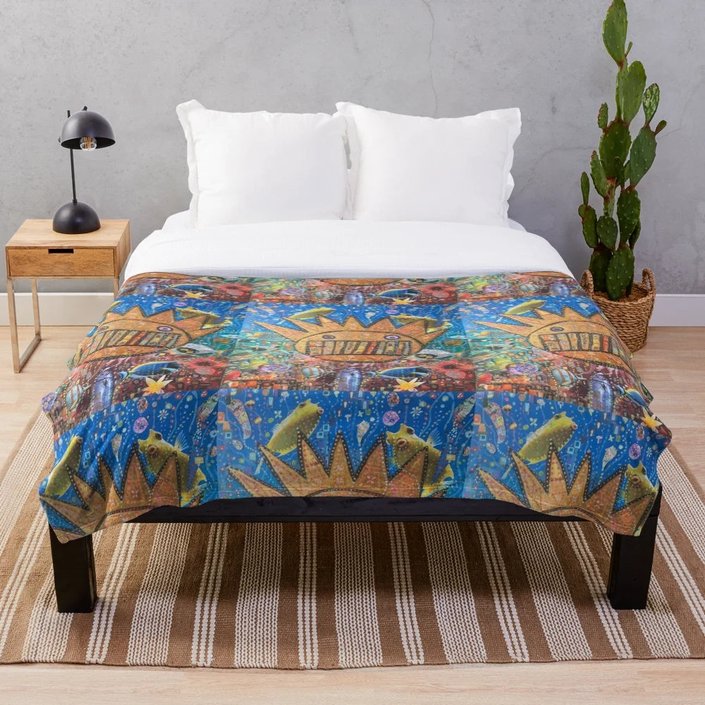 Ween-inspired Boognish art plush blanket with surreal, Klimt-like design