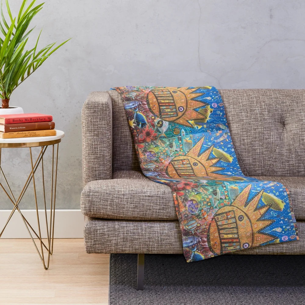 Ween-inspired Boognish art plush blanket with surreal, Klimt-like design