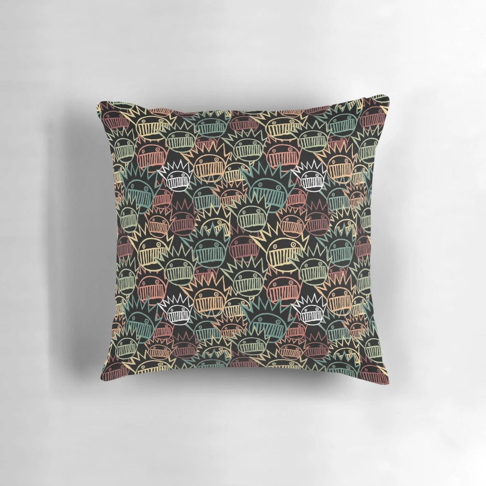 Colorful Boognish pattern pillow featuring the iconic Ween logo