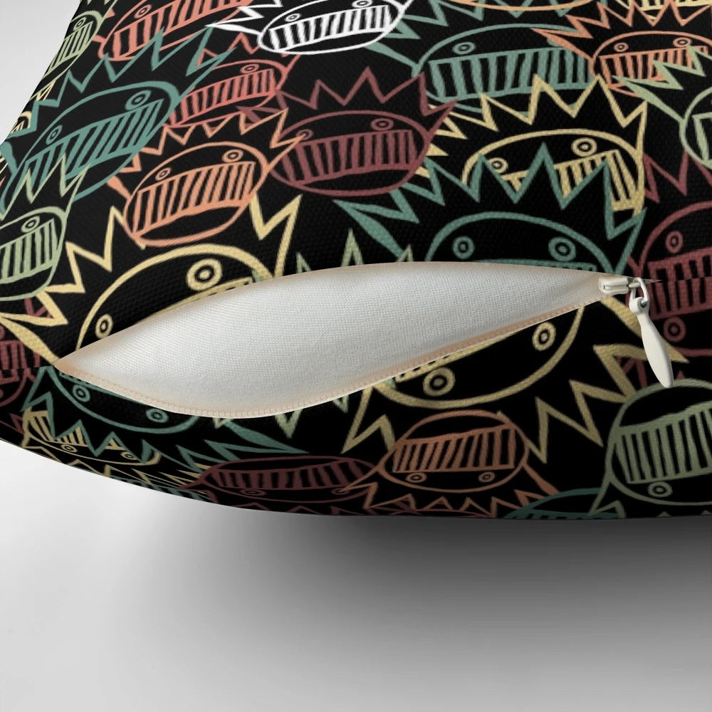 Colorful Boognish pattern pillow featuring the iconic Ween logo