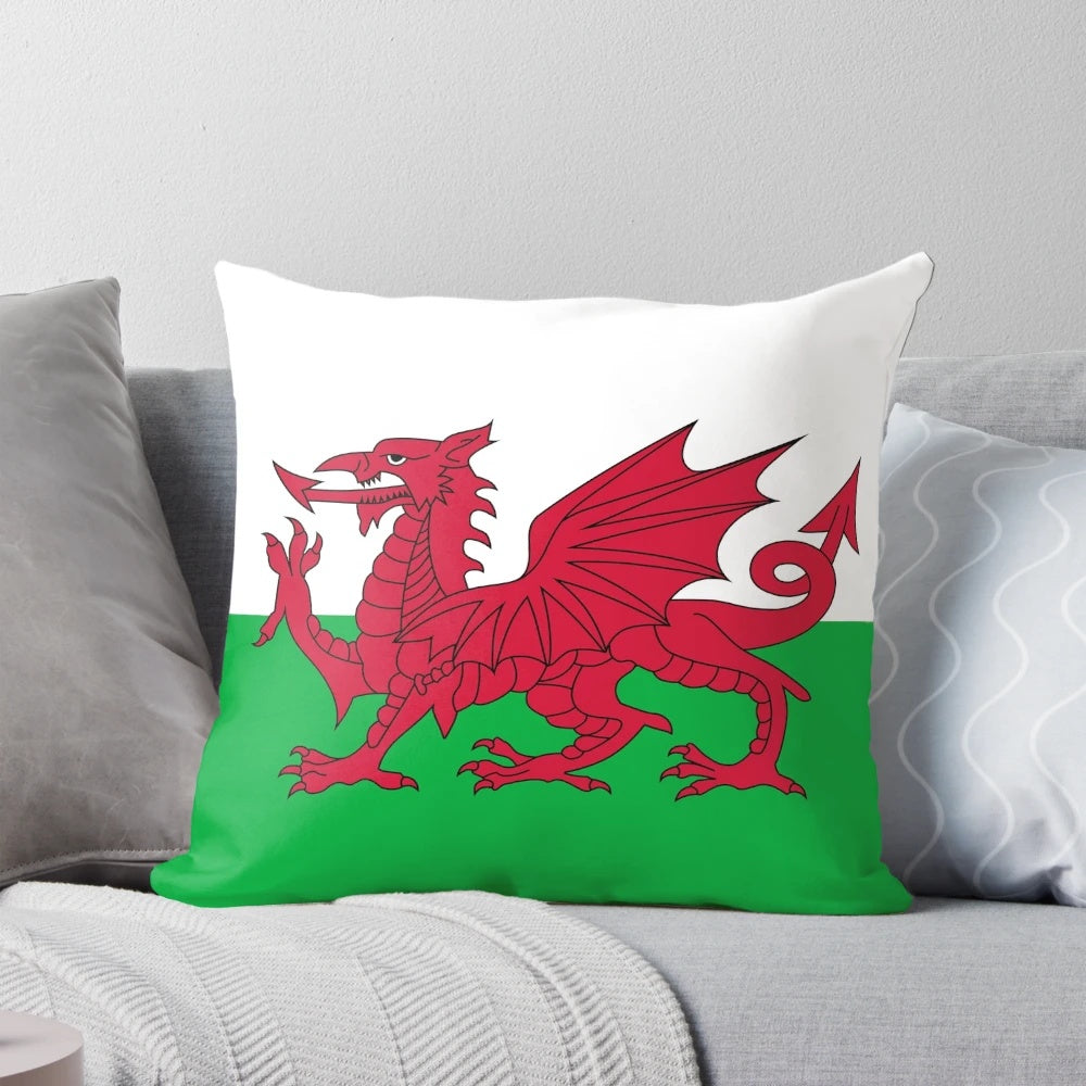Decorative pillow featuring the iconic dragon and colors of the Welsh flag