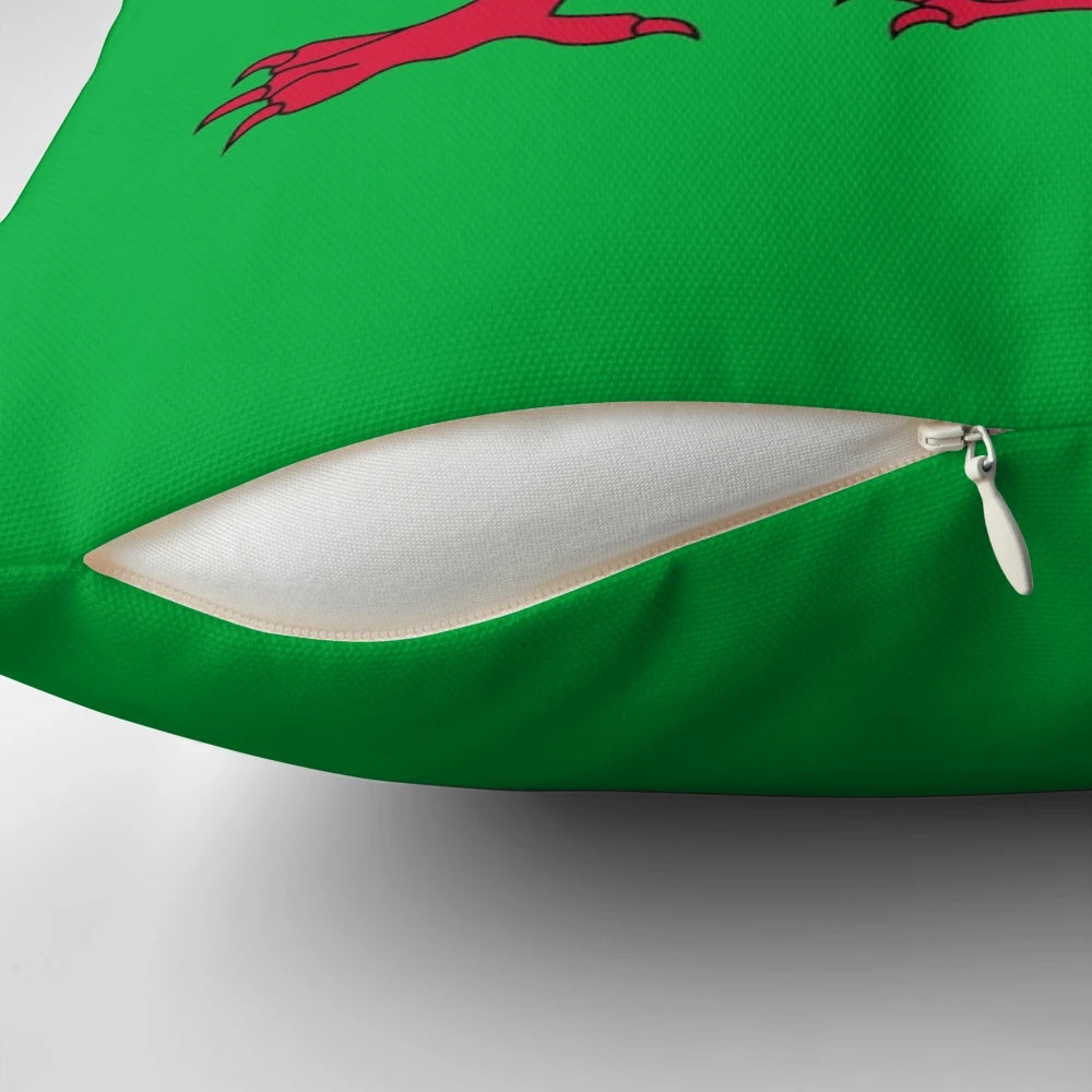 Decorative pillow featuring the iconic dragon and colors of the Welsh flag