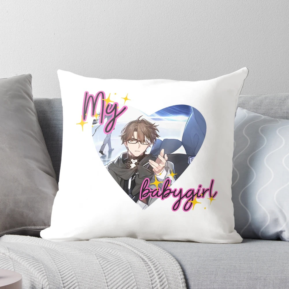 Soft, comfortable Welt Yang pillow with Honkai Star Rail and babygirl heart design