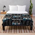 Plush blanket featuring signatures of Wentworth movie characters