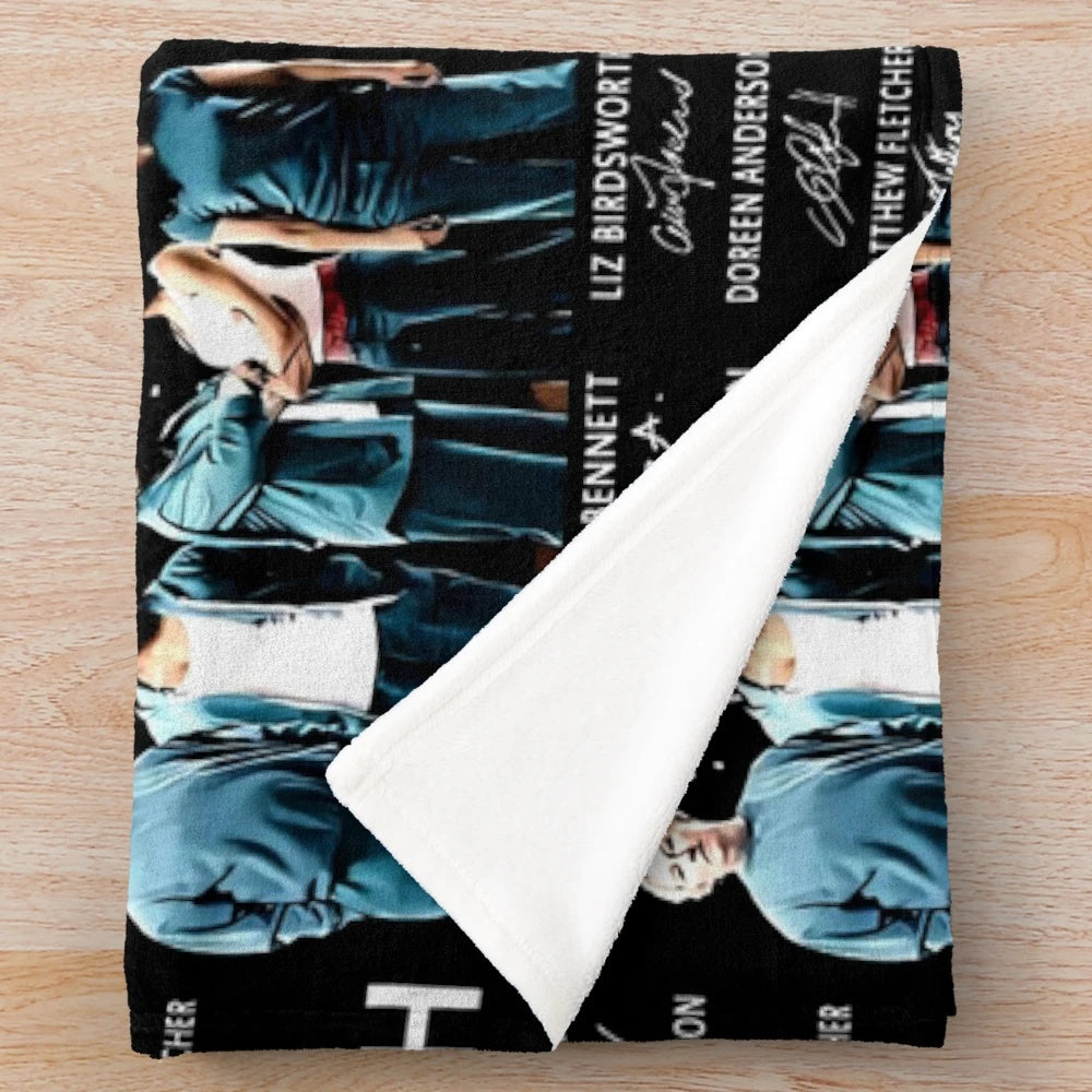 Plush blanket featuring signatures of Wentworth movie characters