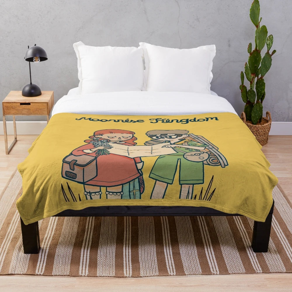Wes Anderson inspired moonrise kingdom art plush blanket