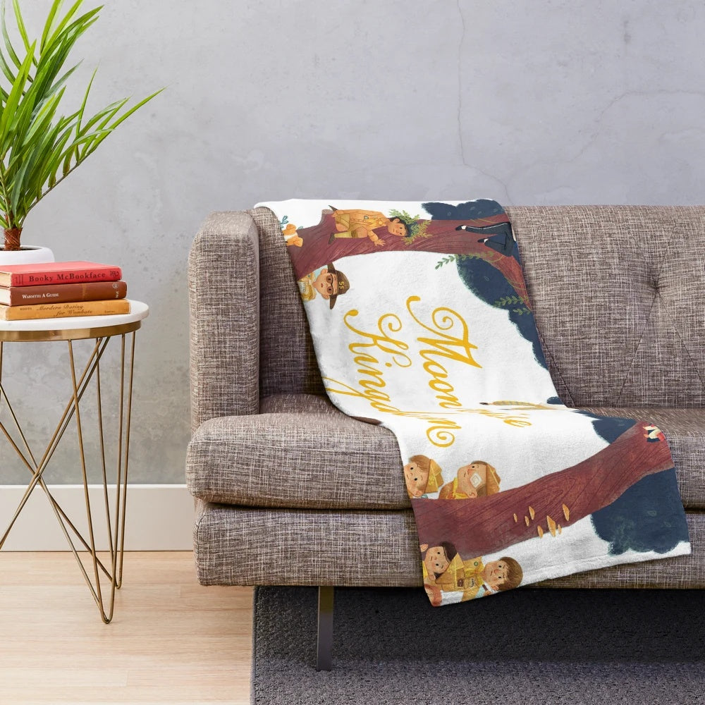 Moonrise Kingdom-inspired plush blanket with Wes Anderson film artwork