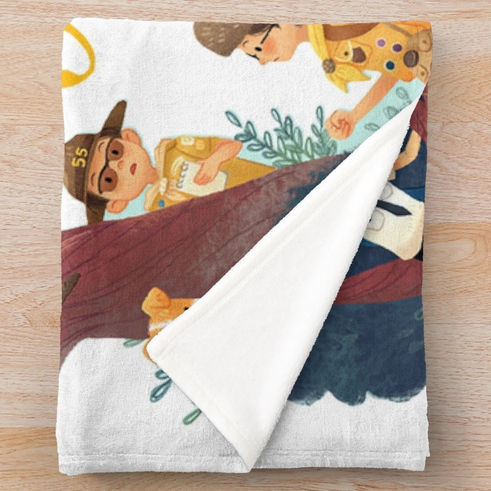 Moonrise Kingdom-inspired plush blanket with Wes Anderson film artwork