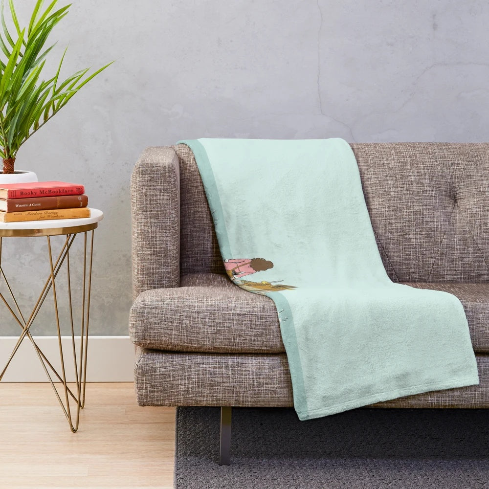Wes Anderson inspired plush blanket with colorful graphic design