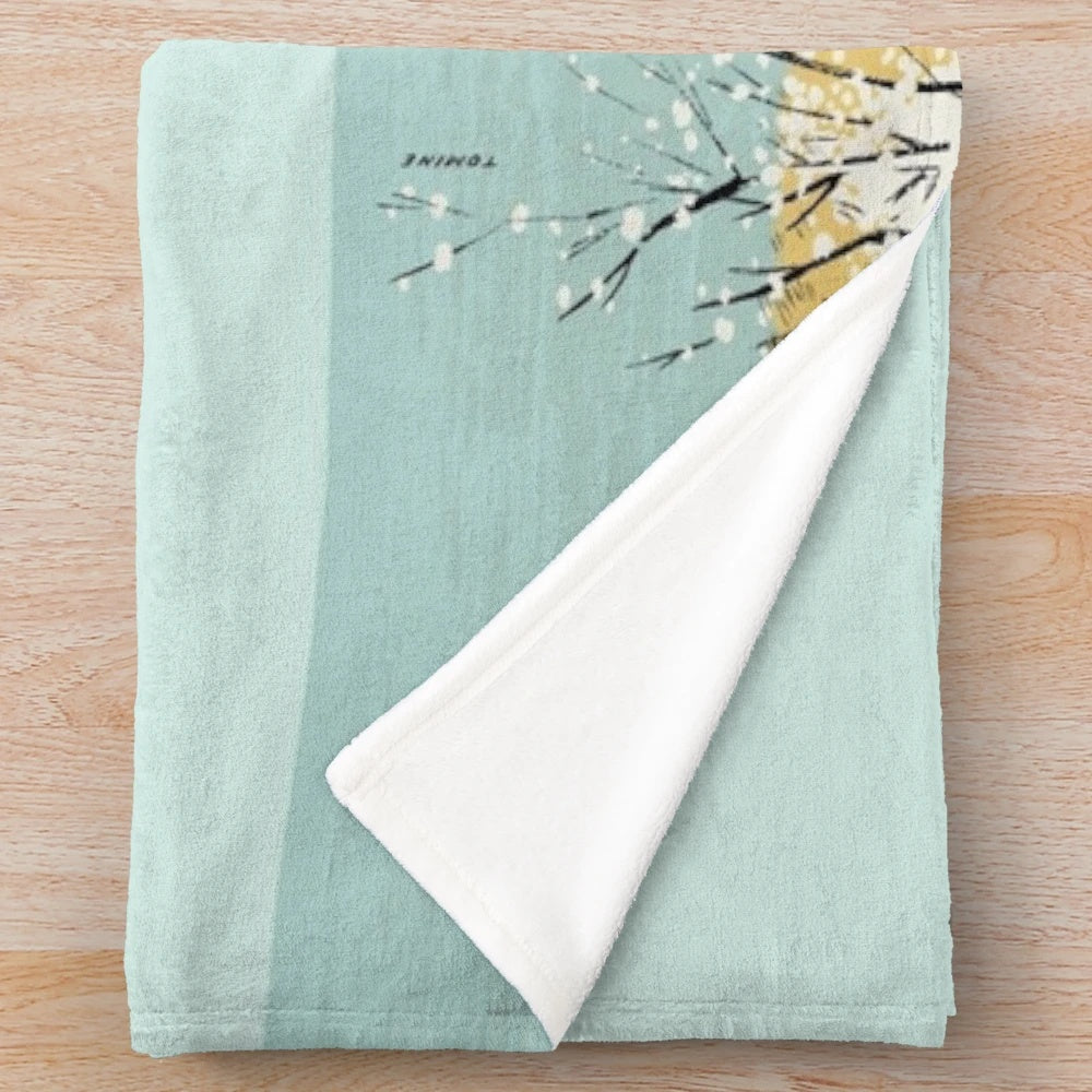 Wes Anderson inspired plush blanket with colorful graphic design