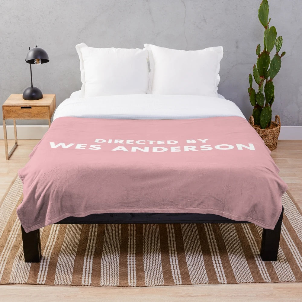 Wes Anderson movie inspired plush blanket with characters and references