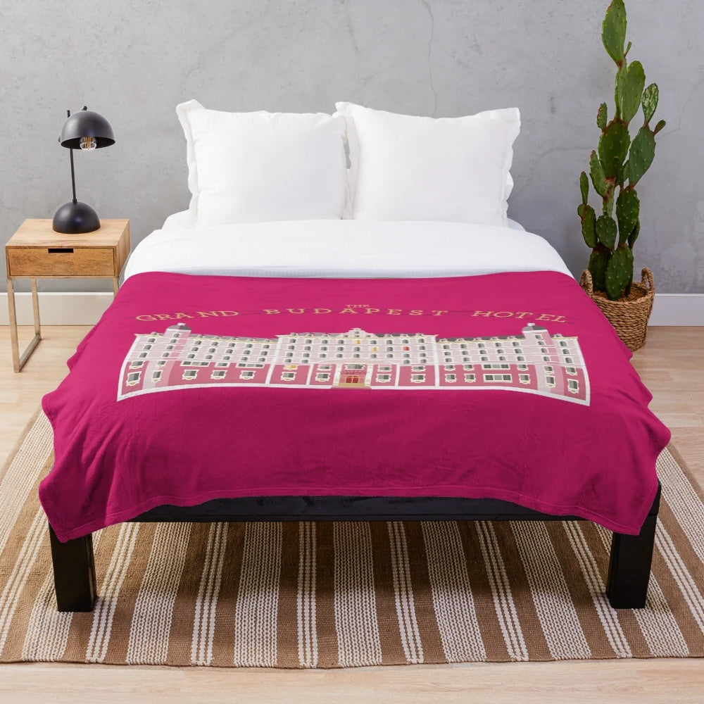 Wes Anderson inspired plush blanket featuring the Grand Budapest Hotel design
