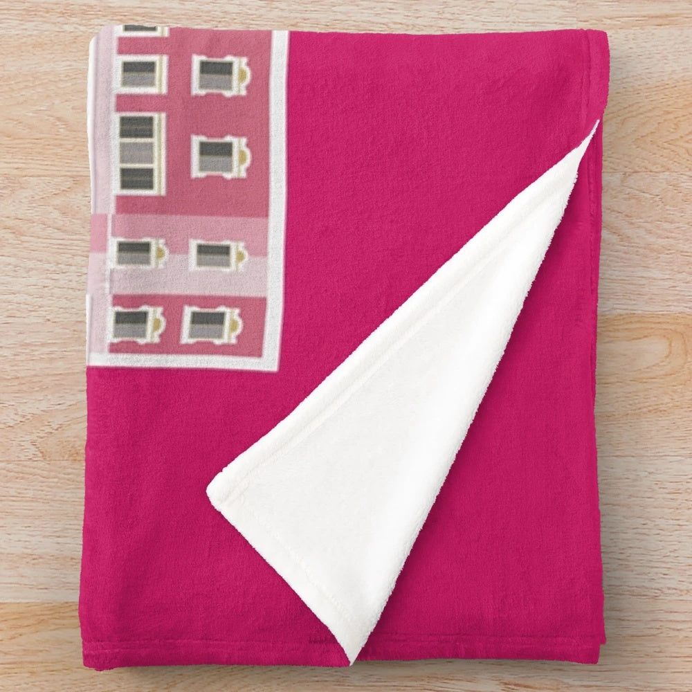 Wes Anderson inspired plush blanket featuring the Grand Budapest Hotel design
