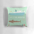 Wes Anderson-inspired 'The Life Aquatic' decorative pillow featuring Bill Murray and a boat