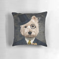 Westie dog wearing a monocle and top hat in a dark, whimsical pet portrait art design