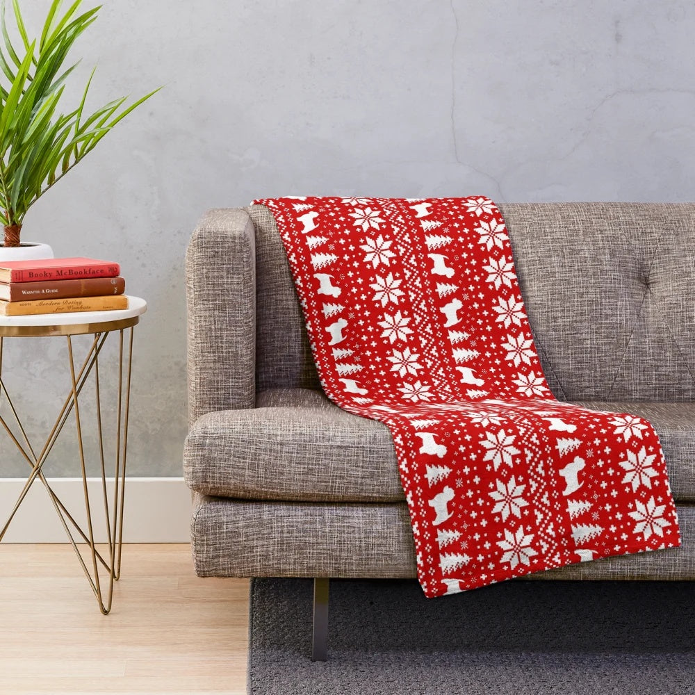 Westie Silhouettes Plush Blanket with Holiday Pattern
