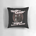 What We Do In The Shadows" themed throw pillow featuring energy vampire characters like Lazlo, Nadja, and Nandor.