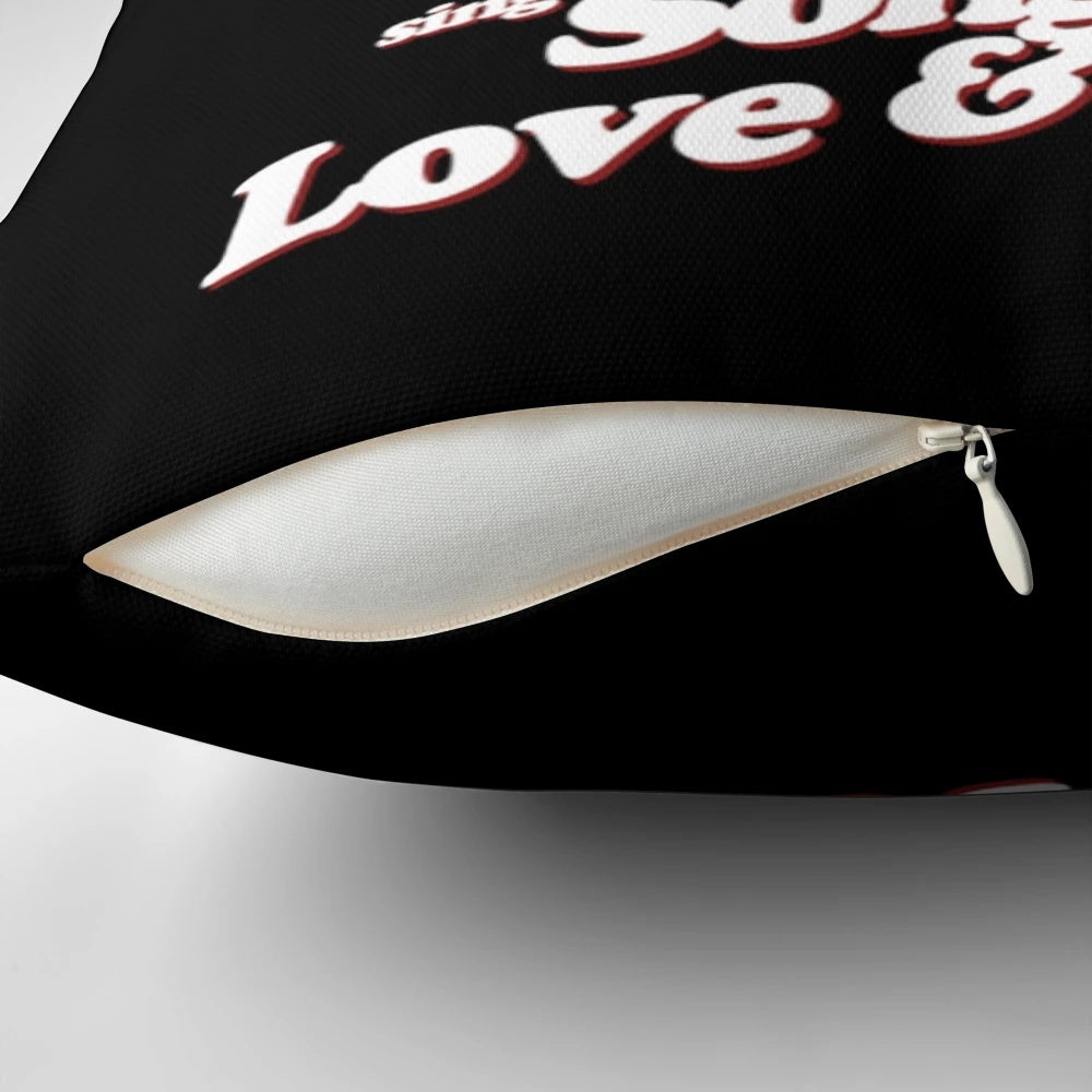 What We Do In The Shadows" themed throw pillow featuring energy vampire characters like Lazlo, Nadja, and Nandor.